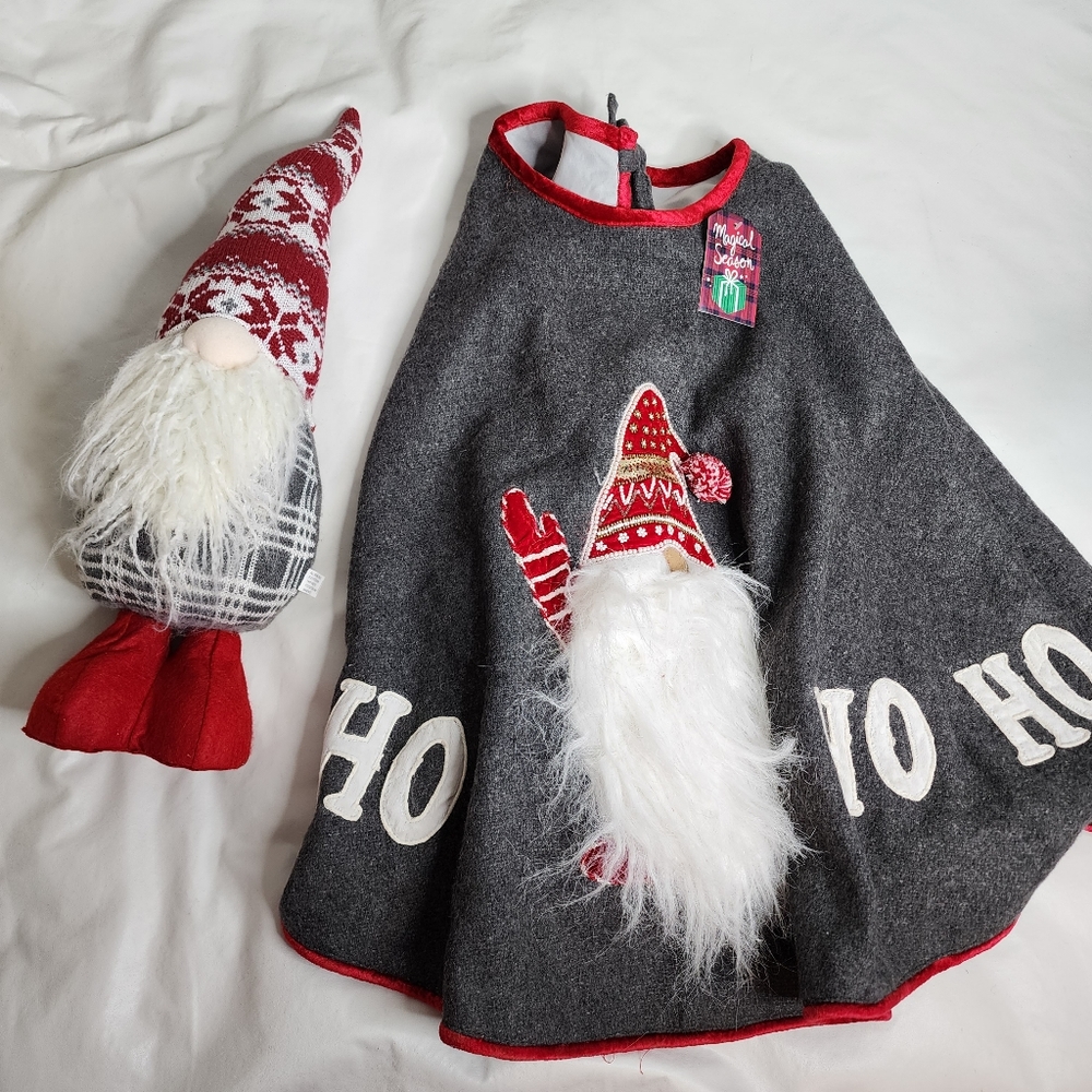 Christmas Tree Skirt 52" Wool Blend Gray and a  Gnome Ho Ho Ho with Gnome NWT